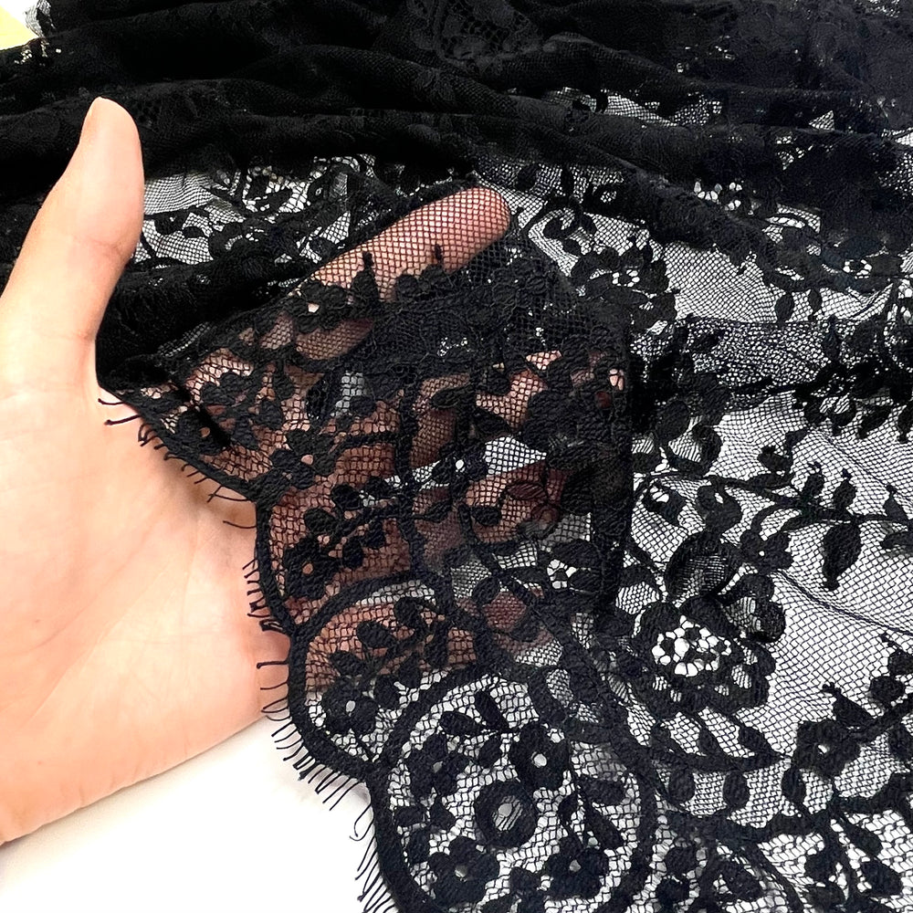 Aint Gonna Rain On Your Parade - Lace Poly Woven - Black Floral - 0.7M Bundle