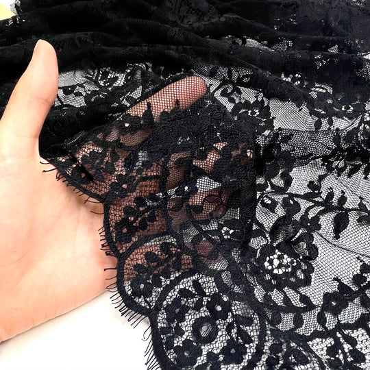 Aint Gonna Rain On Your Parade - Lace Poly Woven - Black Floral - 0.7M Bundle