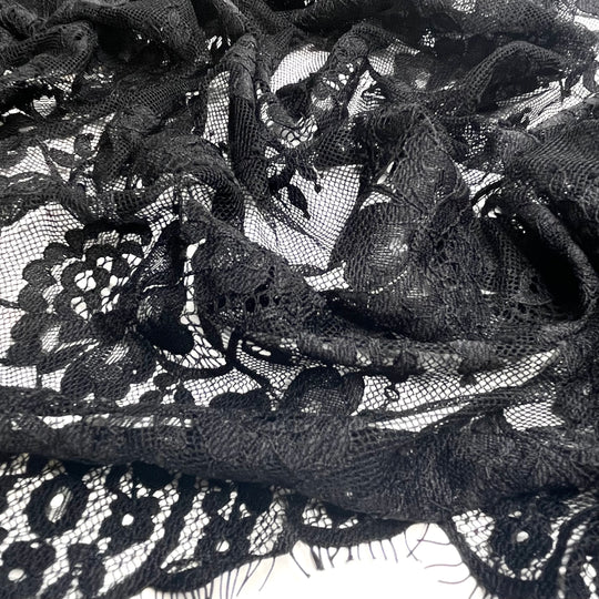 Aint Gonna Rain On Your Parade - Lace Poly Woven - Black Floral - 0.7M Bundle