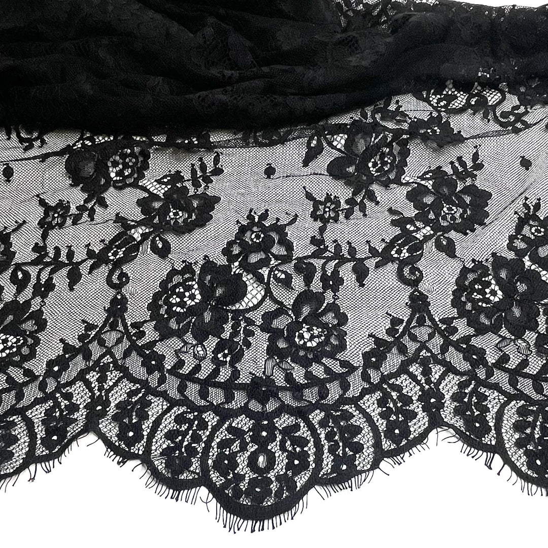 Aint Gonna Rain On Your Parade - Lace Poly Woven - Black Floral - 0.7M Bundle