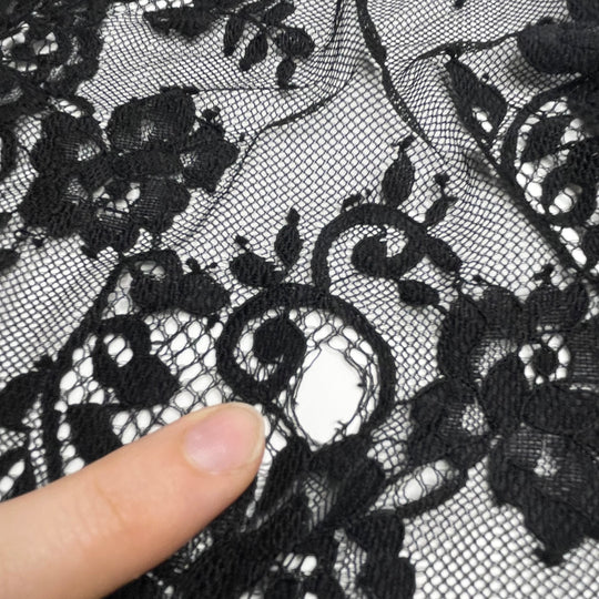 Aint Gonna Rain On Your Parade - Lace Poly Woven - Black Floral - 0.7M Bundle