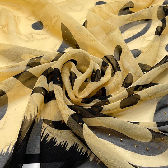 Latte Foam Art - Glitter Chiffon Poly Woven - Cream/Black Floral - 2.2M Bundle