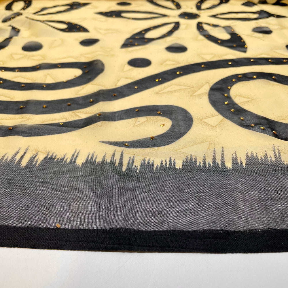 Latte Foam Art - Glitter Chiffon Poly Woven - Cream/Black Floral - 2.2M Bundle