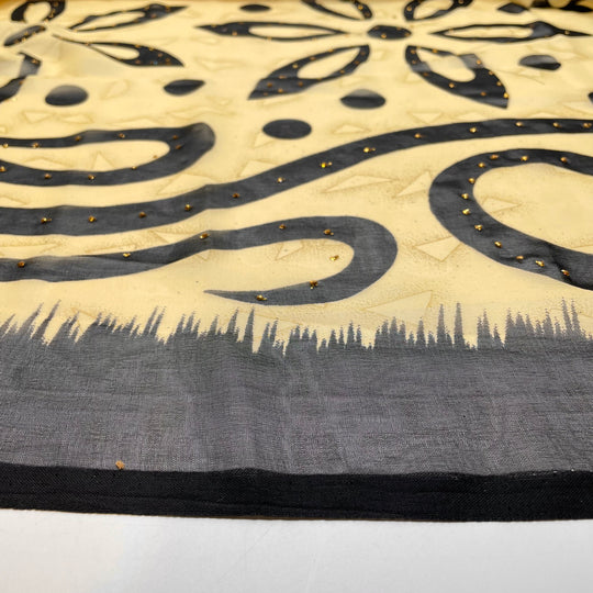 Latte Foam Art - Glitter Chiffon Poly Woven - Cream/Black Floral - 2.2M Bundle