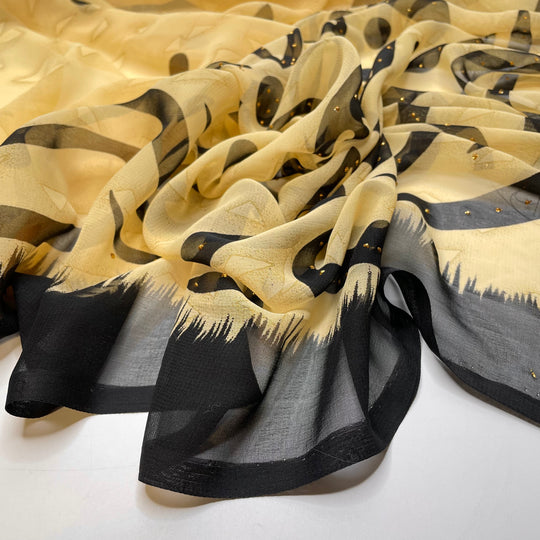 Latte Foam Art - Glitter Chiffon Poly Woven - Cream/Black Floral - 2.2M Bundle