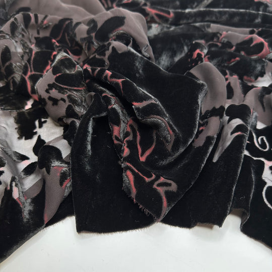 Kiss From A Rose - Burnout Velvet Silk Woven - Black/Red Floral - 1.1M Bundle