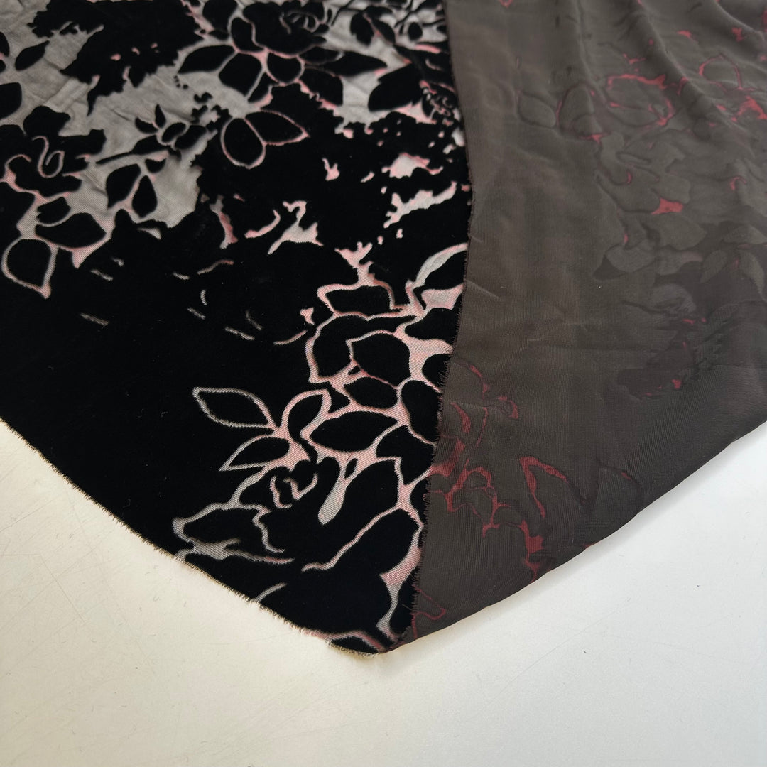 Kiss From A Rose - Burnout Velvet Silk Woven - Black/Red Floral - 1.1M Bundle