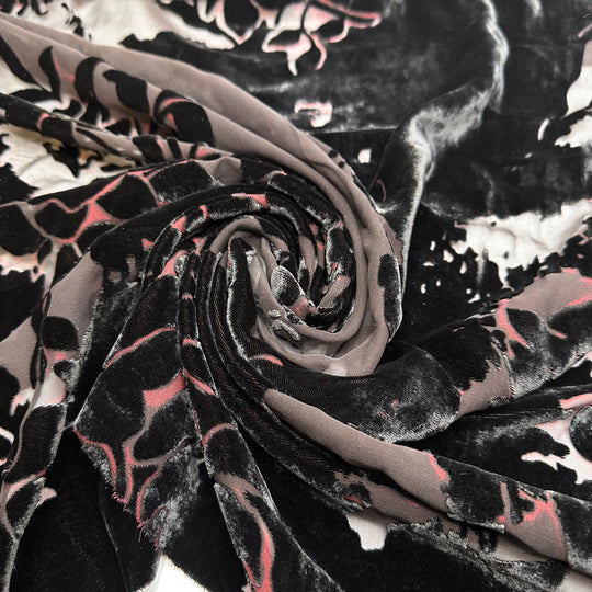 Kiss From A Rose - Burnout Velvet Silk Woven - Black/Red Floral - 1.1M Bundle