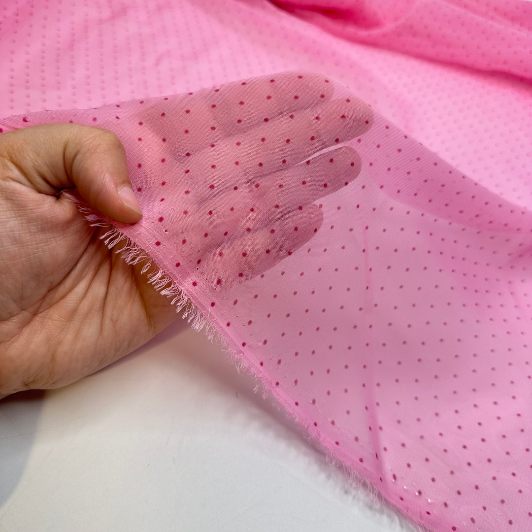 Pink Panther - Chiffon Nylon Woven - Pink Polka Dots - 4.9M Bundle