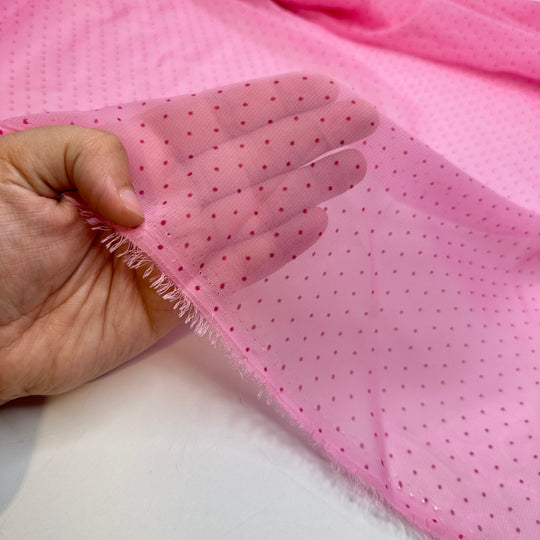 Pink Panther - Chiffon Nylon Woven - Pink Polka Dots - 4.9M Bundle