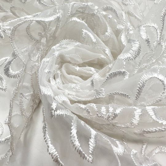 Not Ready For Snowdrops Yet - Embroidered Mesh Poly Woven - White/Transparent Floral - 1.9M Bundle