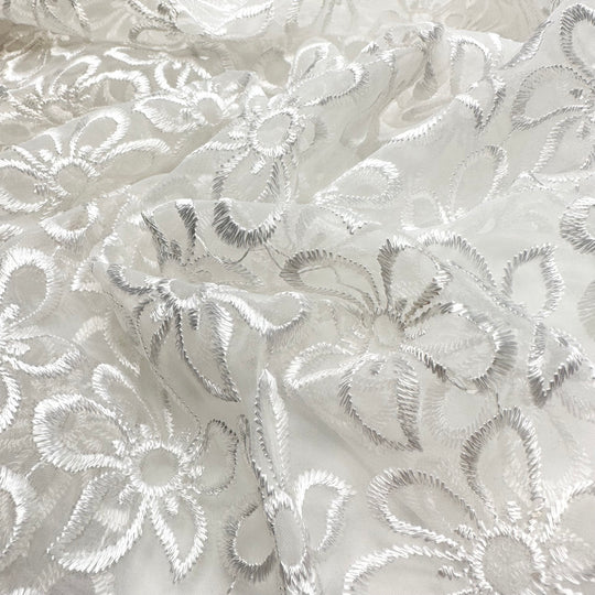 Not Ready For Snowdrops Yet - Embroidered Mesh Poly Woven - White/Transparent Floral - 1.9M Bundle