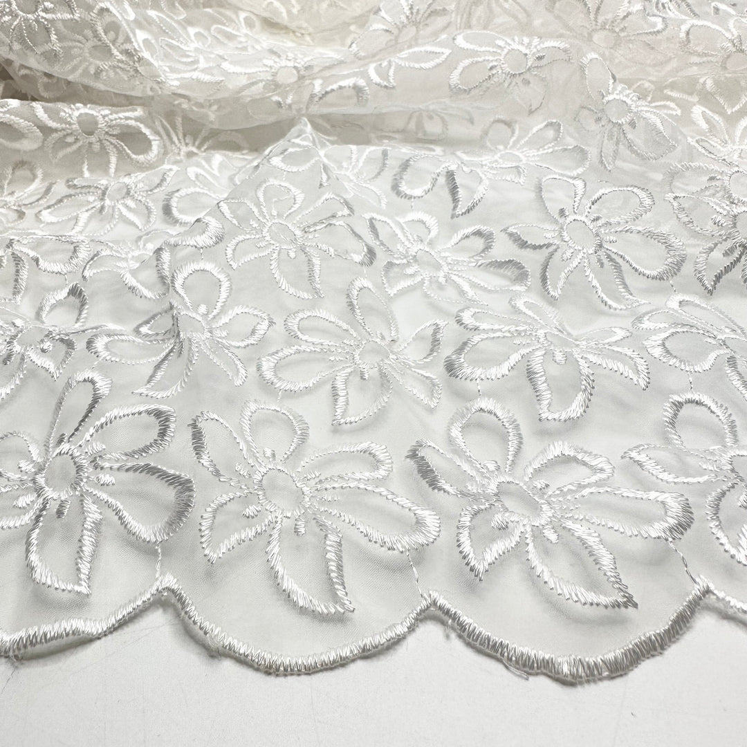 Not Ready For Snowdrops Yet - Embroidered Mesh Poly Woven - White/Transparent Floral - 1.9M Bundle