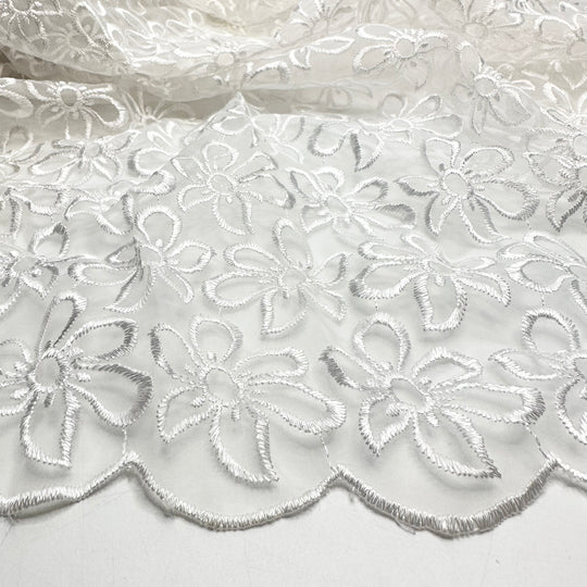 Not Ready For Snowdrops Yet - Embroidered Mesh Poly Woven - White/Transparent Floral - 1.9M Bundle