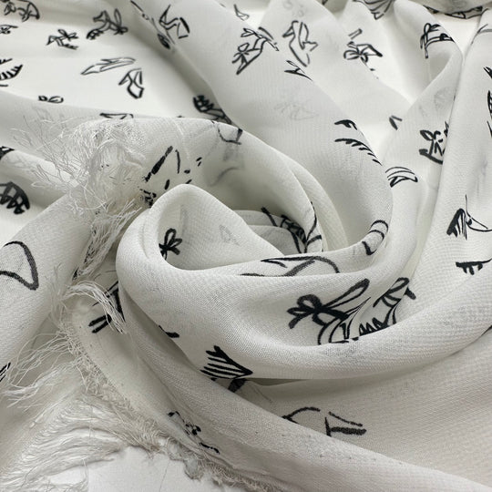Walk A Mile In These Shoes - Chiffon Poly Woven - White/Black Shoes - 2.7M Bundle
