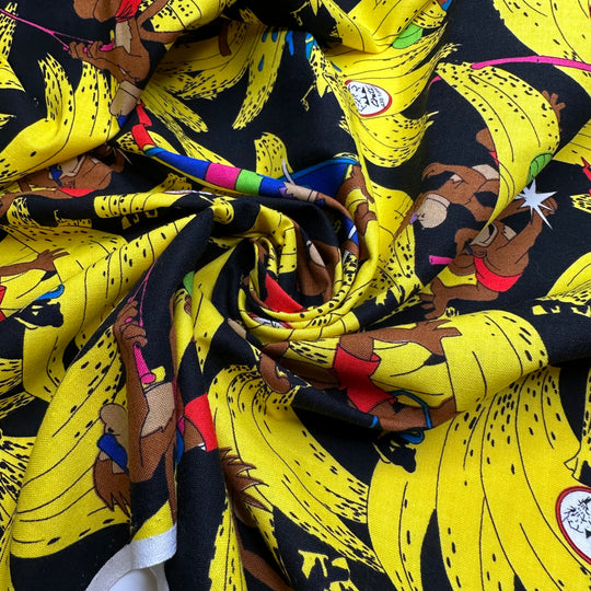 B A N A N A S - Cotton Woven - Black Multi Monkey And Bananas - 2.5M Bundle