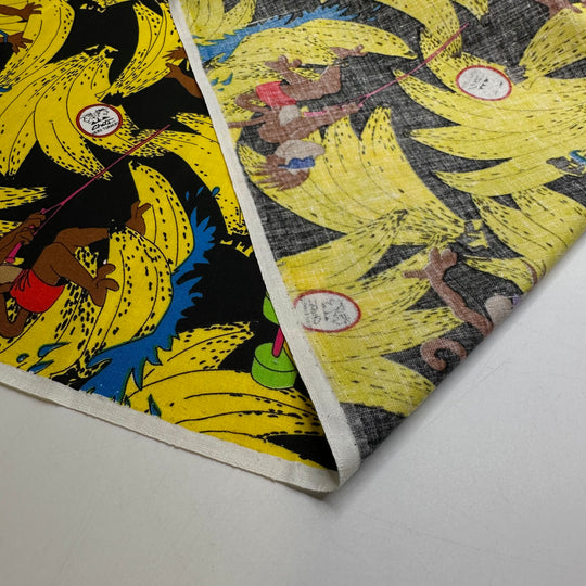 B A N A N A S - Cotton Woven - Black Multi Monkey And Bananas - 2.5M Bundle