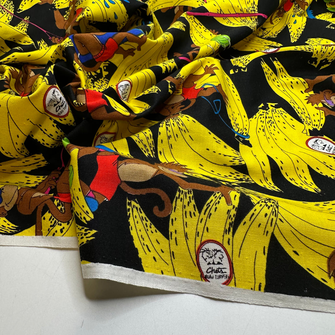 B A N A N A S - Cotton Woven - Black Multi Monkey And Bananas - 2.5M Bundle
