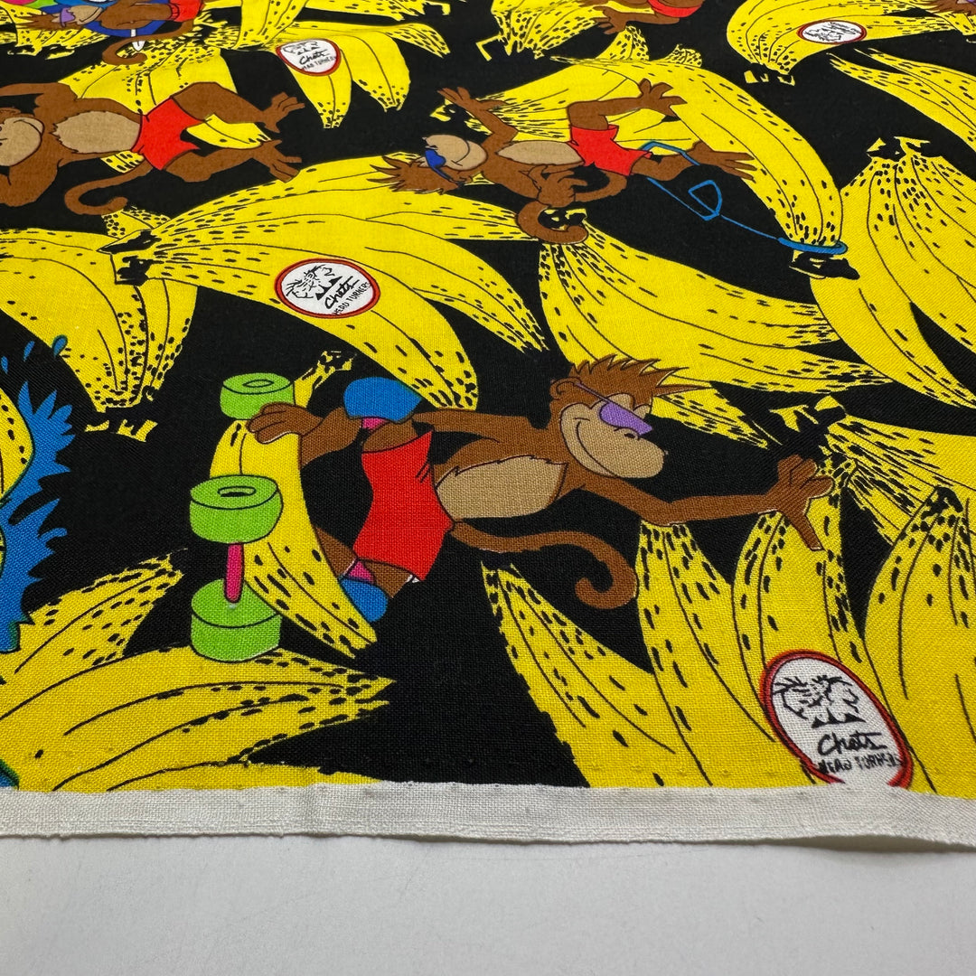 B A N A N A S - Cotton Woven - Black Multi Monkey And Bananas - 2.5M Bundle