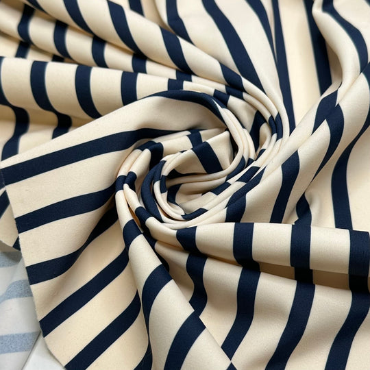 Splash Of This - Jersey Polyester Blend Knit - Cream/Navy Stripes - 1M Bundle