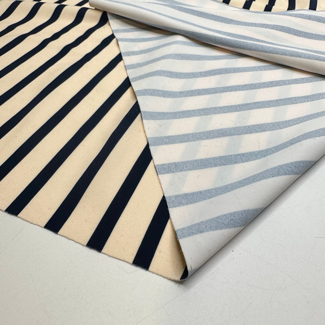 Splash Of This - Jersey Polyester Blend Knit - Cream/Navy Stripes - 1M Bundle