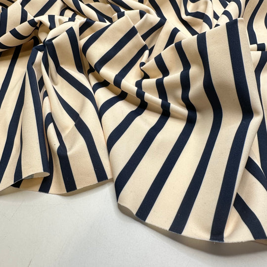 Splash Of This - Jersey Polyester Blend Knit - Cream/Navy Stripes - 1M Bundle