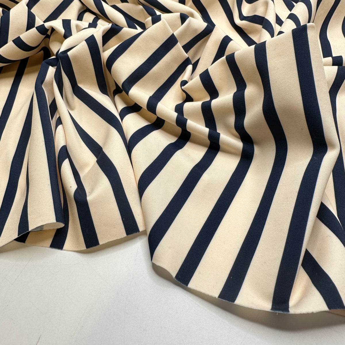 Splash Of This - Jersey Polyester Blend Knit - Cream/Navy Stripes - 1M Bundle