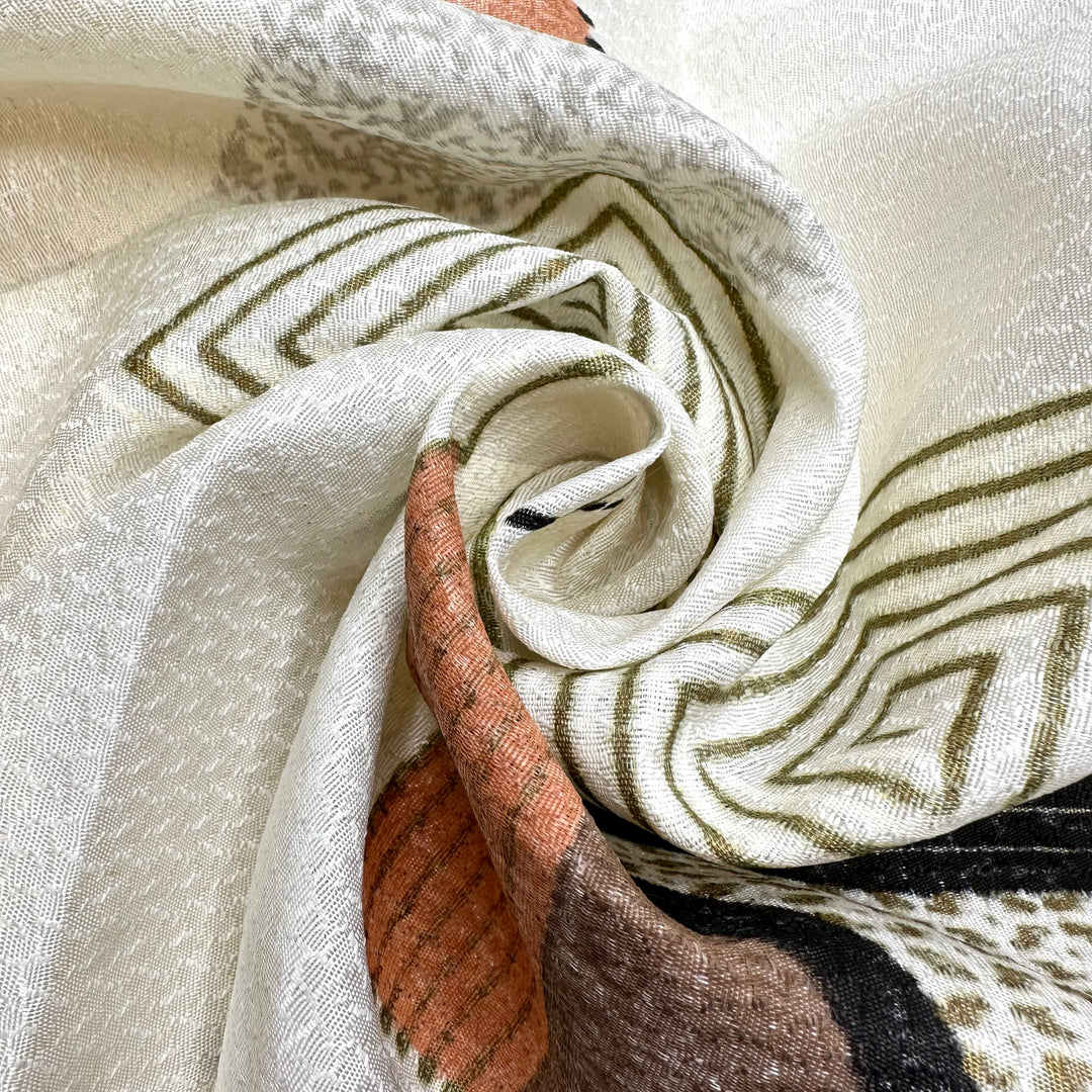 Flying Over Maple Farms - Polyester Blend Woven - White Multi Abstract - 1M Bundle