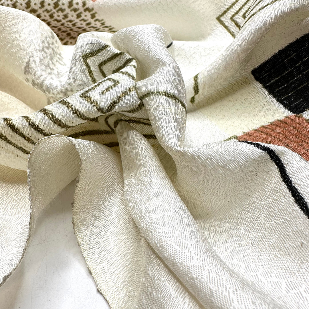Flying Over Maple Farms - Polyester Blend Woven - White Multi Abstract - 1M Bundle