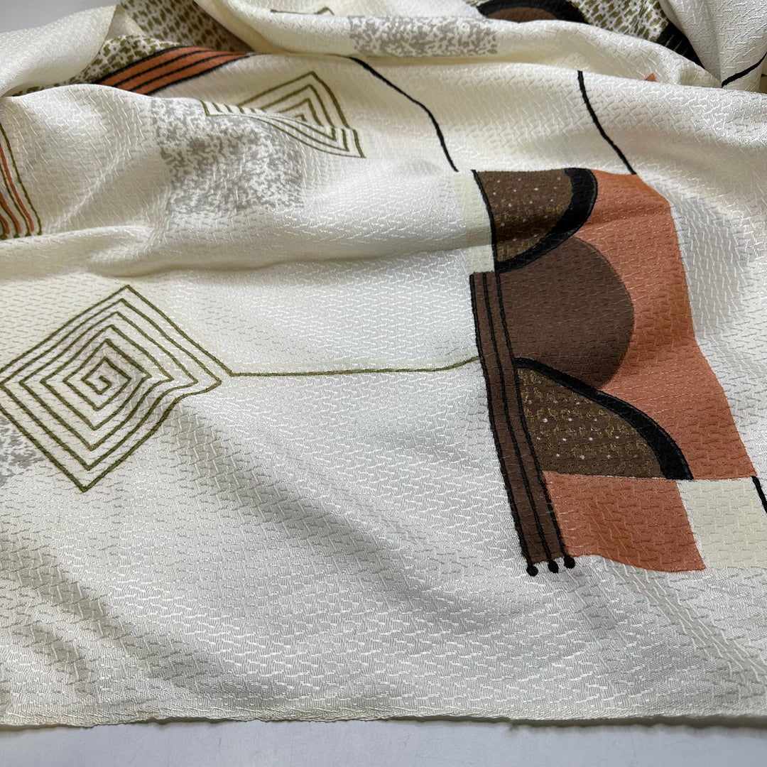 Flying Over Maple Farms - Polyester Blend Woven - White Multi Abstract - 1M Bundle