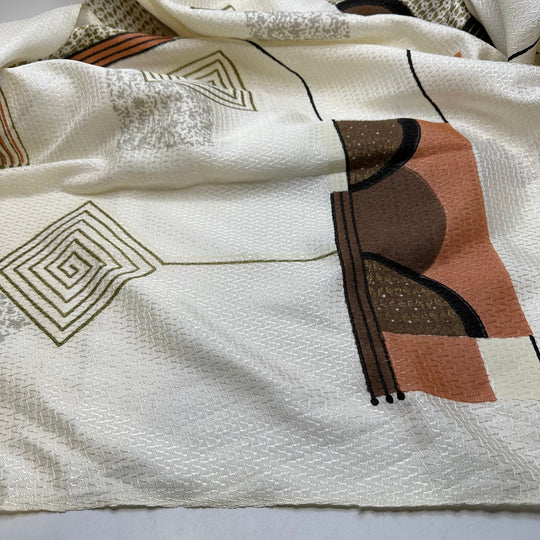 Flying Over Maple Farms - Polyester Blend Woven - White Multi Abstract - 1M Bundle