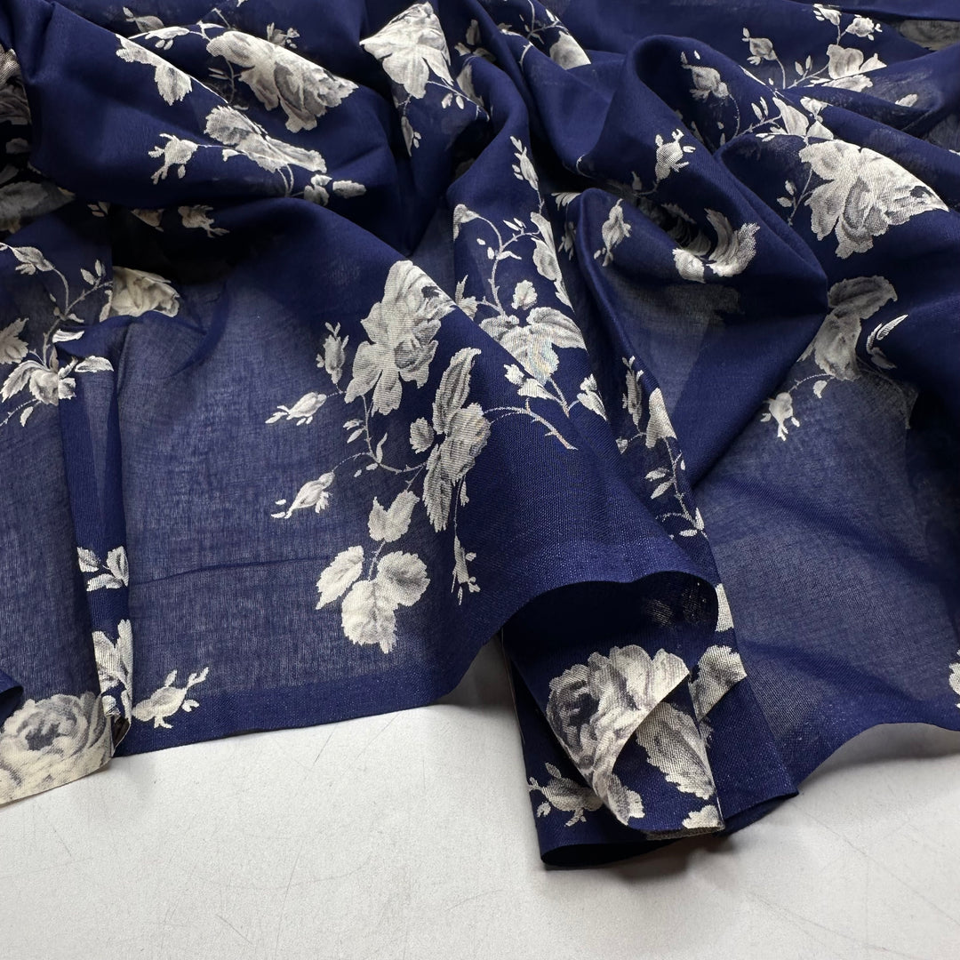 UB - Ghost Roses - Chiffon Cotton Woven - Blue/Grey Floral - 1.35M Bundle