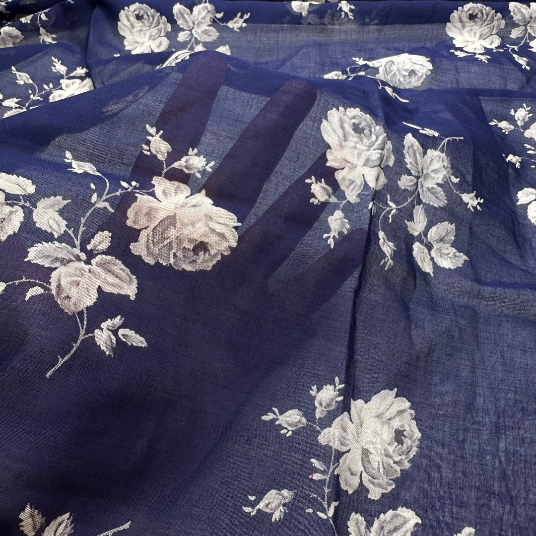 UB - Ghost Roses - Chiffon Cotton Woven - Blue/Grey Floral - 1.35M Bundle