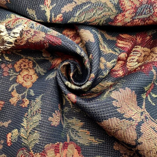 Gilded Harvest - Tapestry Weave Synthetic Woven - Navy Multi Floral - 1.2M Bundle