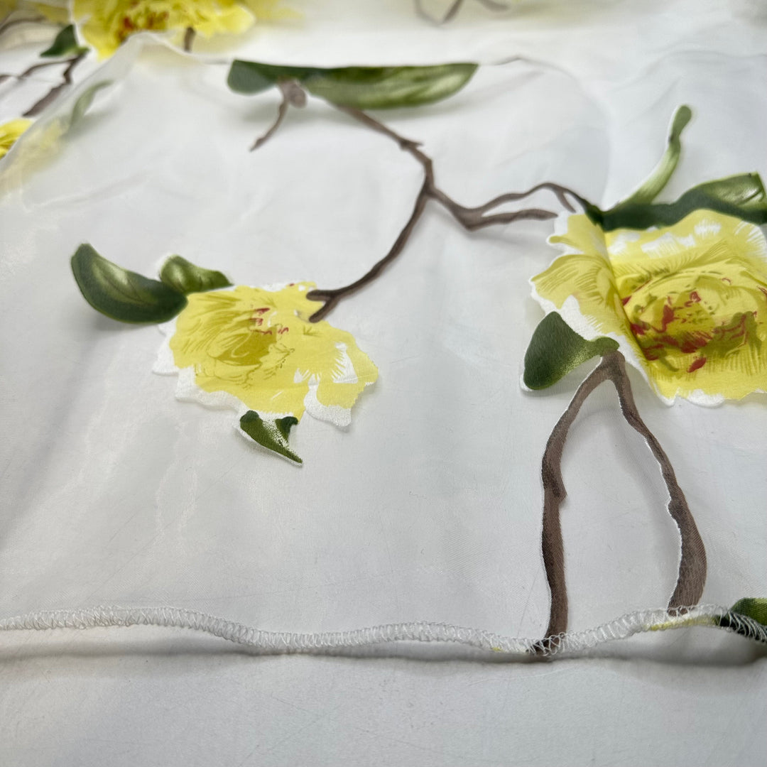 The Secret Garden - Organza Poly Woven - Yellow Multi Floral - 1M Bundle