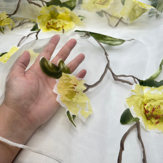The Secret Garden - Organza Poly Woven - Yellow Multi Floral - 1M Bundle