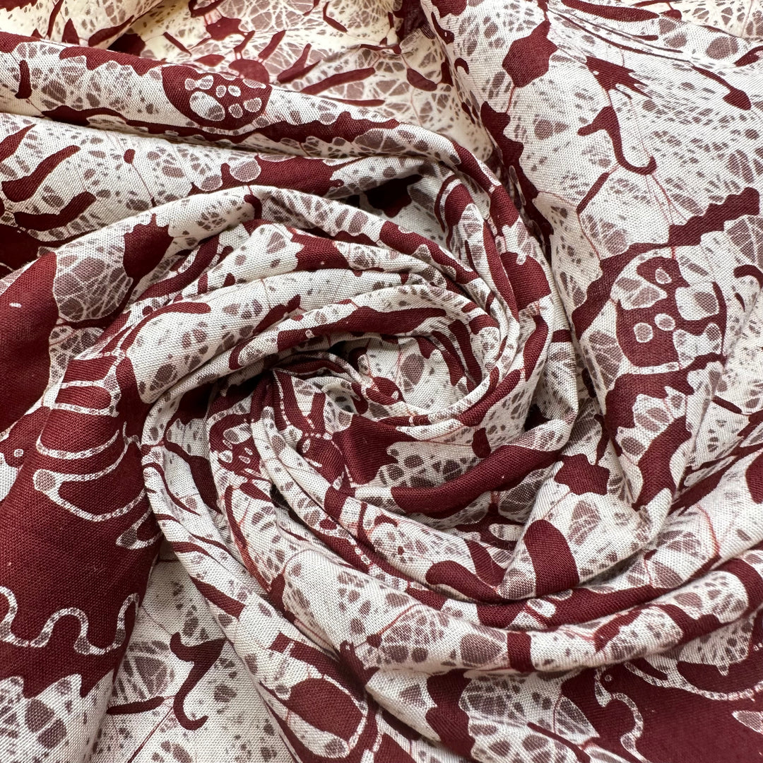 Hercules Stand Aside - Block Print Cotton Woven - Burgundy/Cream Block Print - 1M Bundle