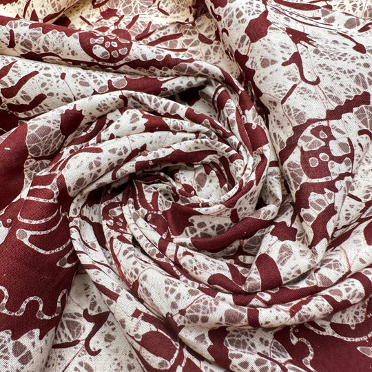 Hercules Stand Aside - Block Print Cotton Woven - Burgundy/Cream Block Print - 1M Bundle