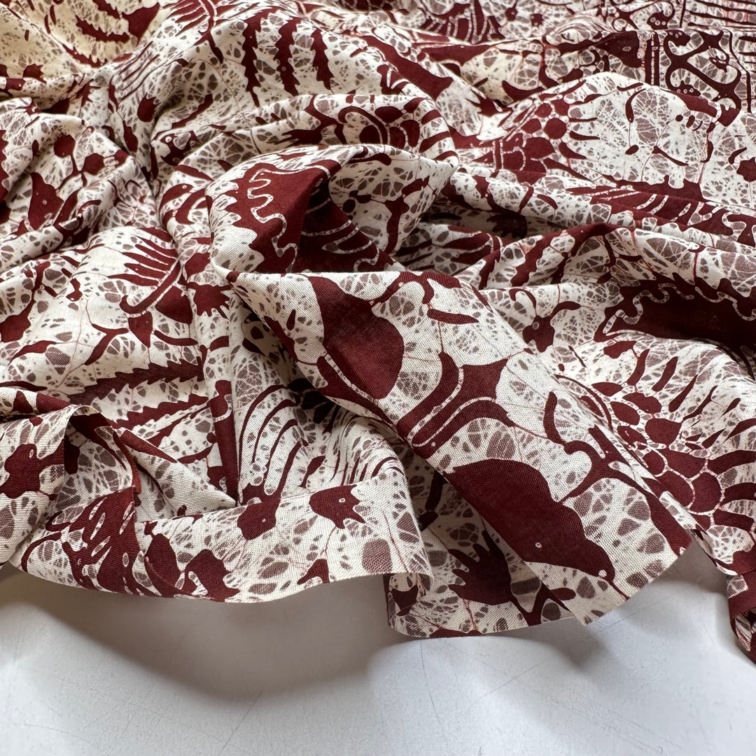 Hercules Stand Aside - Block Print Cotton Woven - Burgundy/Cream Block Print - 1M Bundle