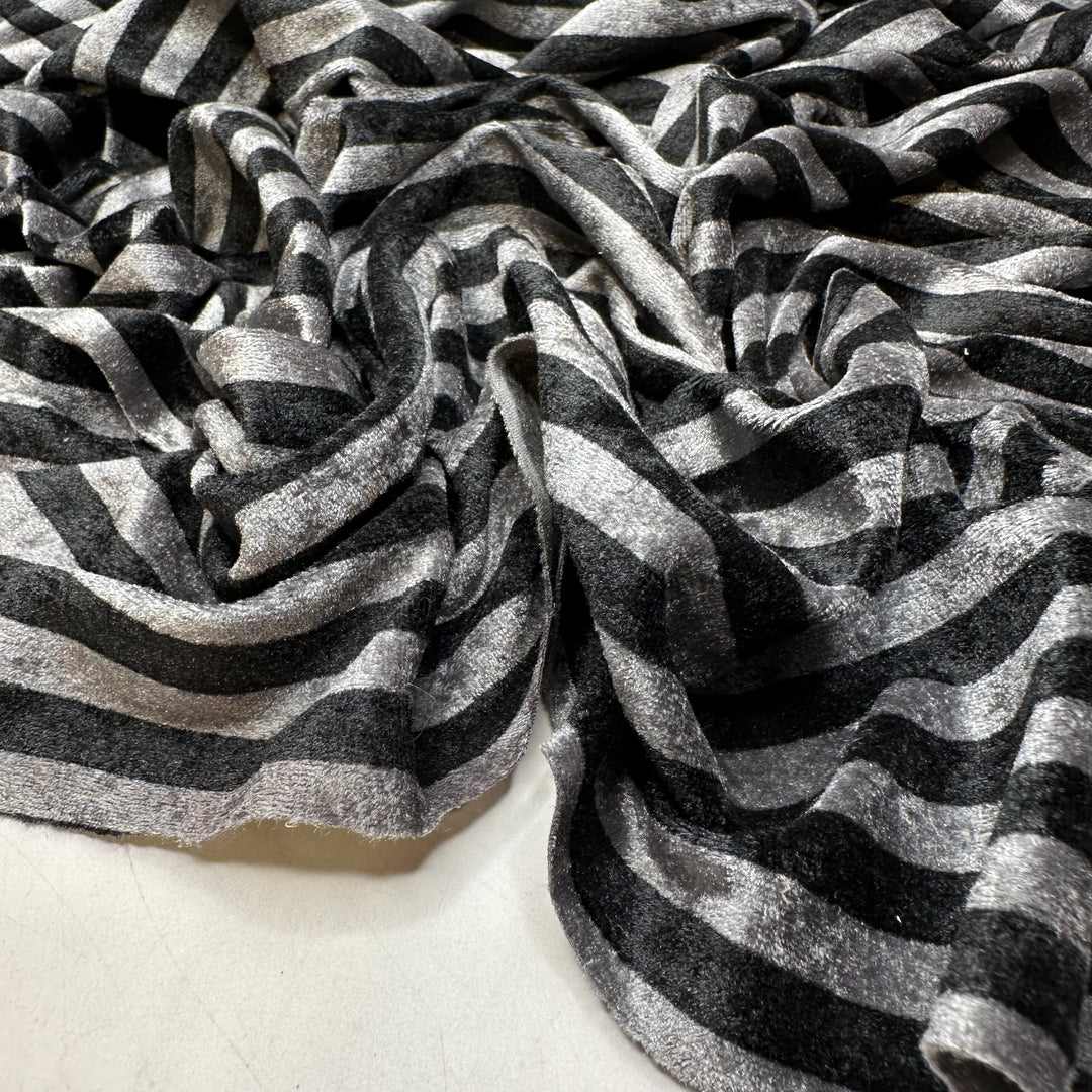 Prison Break - Knitted Velour Poly Knit - Grey/Black - 1M Bundle