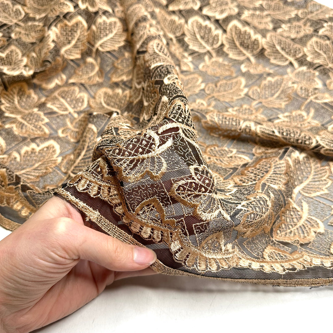 Daisy Buchanan - Lace Polyester Blend Woven - Beige/Black Floral - 1.5M Bundle