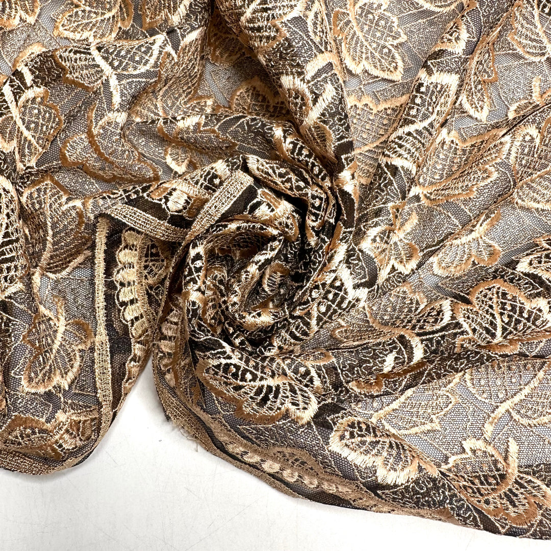 Daisy Buchanan - Lace Polyester Blend Woven - Beige/Black Floral - 1.5M Bundle