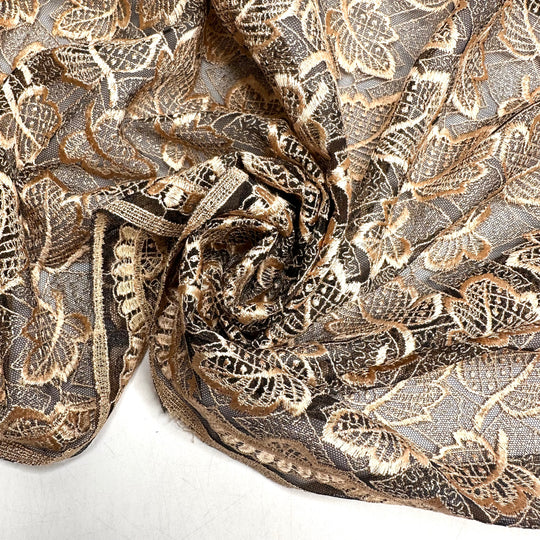 Daisy Buchanan - Lace Polyester Blend Woven - Beige/Black Floral - 1.5M Bundle