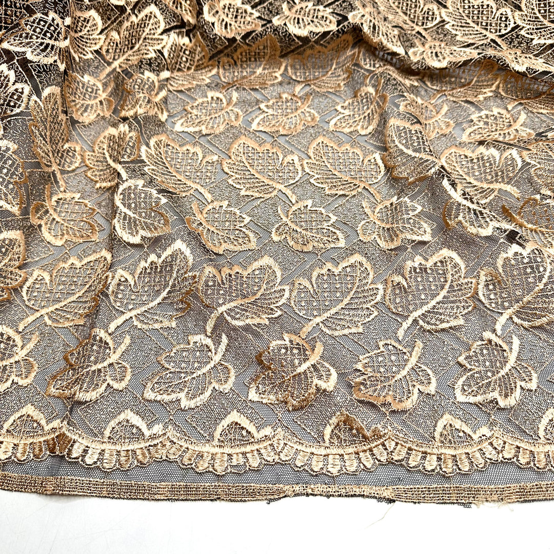 Daisy Buchanan - Lace Polyester Blend Woven - Beige/Black Floral - 1.5M Bundle