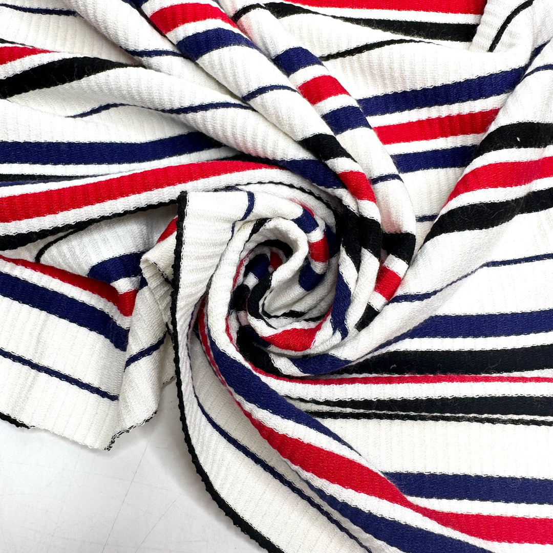 Top Gun - Rib Knit Cotton Knit - White Multi Stripes - 1M Bundle