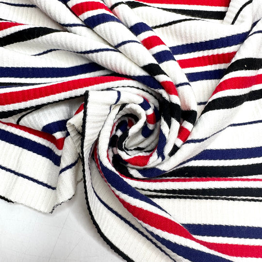 Top Gun - Rib Knit Cotton Knit - White Multi Stripes - 1M Bundle