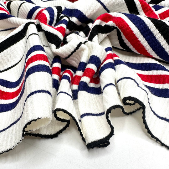 Top Gun - Rib Knit Cotton Knit - White Multi Stripes - 1M Bundle