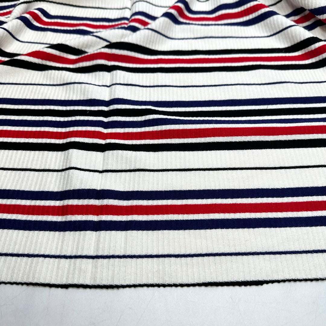 Top Gun - Rib Knit Cotton Knit - White Multi Stripes - 1M Bundle