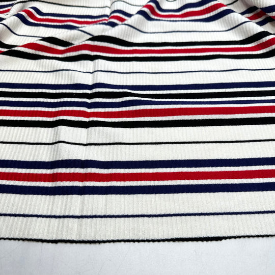 Top Gun - Rib Knit Cotton Knit - White Multi Stripes - 1M Bundle