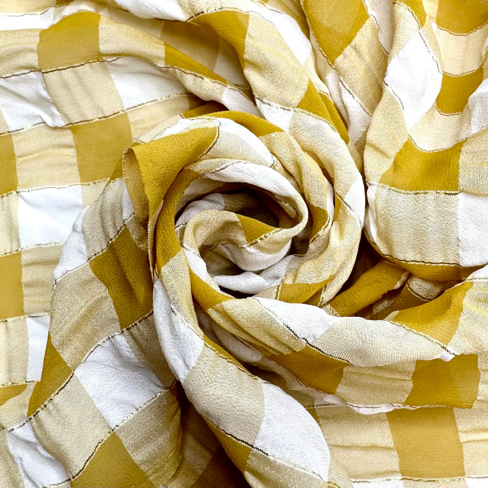 Following The Yellow Brick Road - Crinkle Chiffon Poly Woven - Yellow/Cream Plaid - 1.7M Bundle